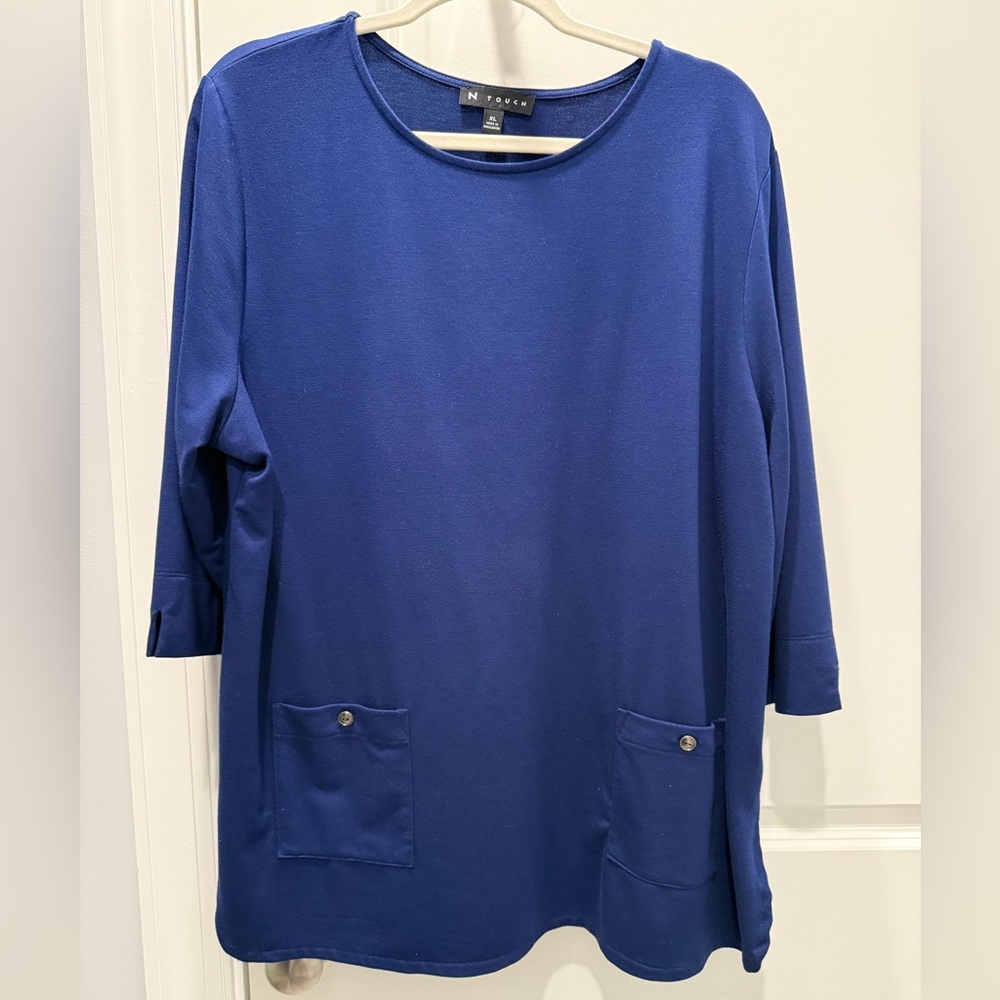 NTouch Blue Top - Soft with Pockets & 3/4 Length Sleeves XL